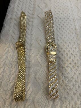 Solid Gold and Tone Braided Stretch Belts - Set of 2
